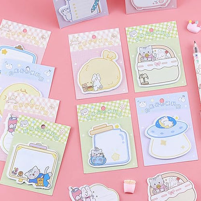 144 Sheets Cute Sticky Notes, Kawaii Cartoon Sticky Note with 12 Different Shapes, Mini Markers Flags Self-Stick Memo Pads for Students Supplies, Assorted Animals Memo Notes 2.4 * 2.4in