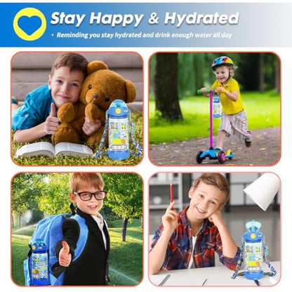 Kids Water Bottle with Straw/Lanyard for School Kids Girls Boys, 22oz BPA Free Child Drinking Water Bottle One-Click-Open Leak-Proof Locking Flip Lid for School Sport Travel - color: H14. Dinosaur