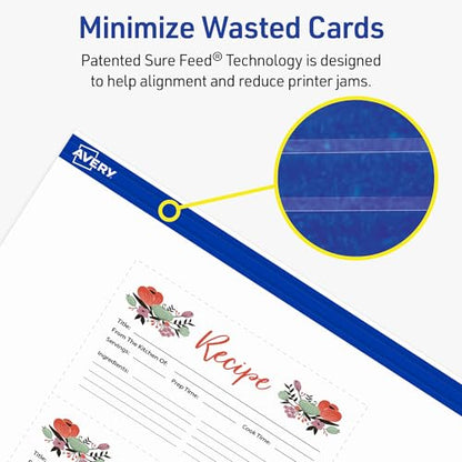 Avery Printable Index Cards, Sure Feed Technology, 3" x 5", Matte White, Laser & Inkjet Compatible, 150 Blank Cards Total, Great for Product Branding, Marketing, and More (5388) - size: True