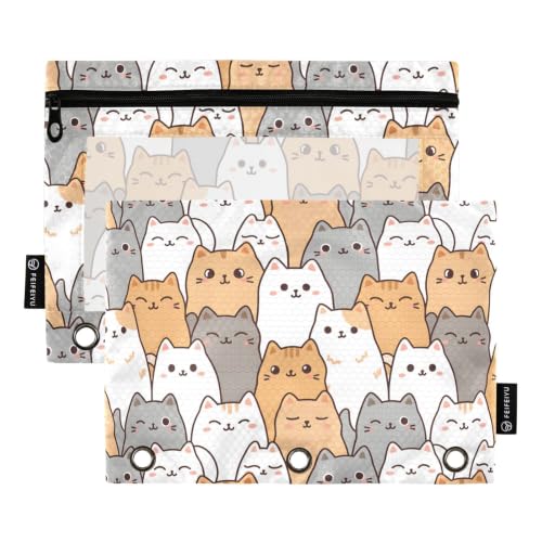 ALAZA Pencil Pouch for 3 Ring Binder, Cartoon Kitten Kitty Binder Pencil Pouches with Clear Window Zipper Pencil Case Cosmetic Bags for Office College Supplies, 2PCS - color: Color 227, size: one sizex2