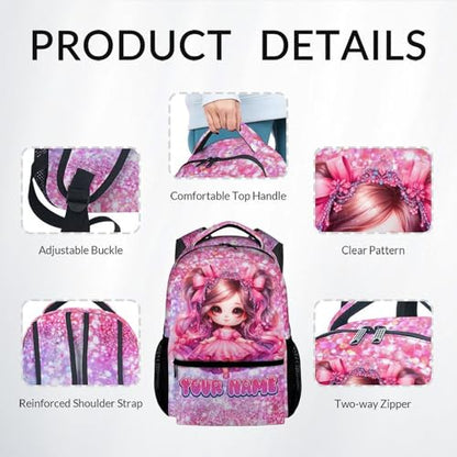 COZYAURA Girl Backpack for Girls Personalized with Name - 3-Piece School Bag Set with Insulated Lunch Box & Pencil Case for Kindergarten & Elementary Students - color: Red