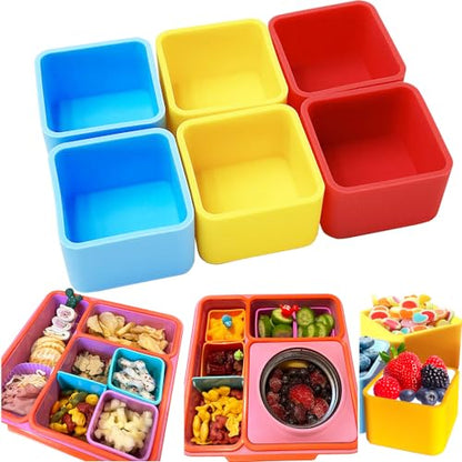 IELEK Silicone Lunch Box Dividers for Kids Bento Box Containers Accessories(Purple/Red/Blue) - color: Square(Blue+Yellow+Red)