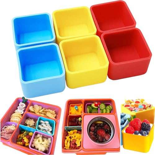 IELEK Silicone Lunch Box Dividers for Kids Bento Box Containers Accessories(Purple/Red/Blue) - color: Square(Blue+Yellow+Red)