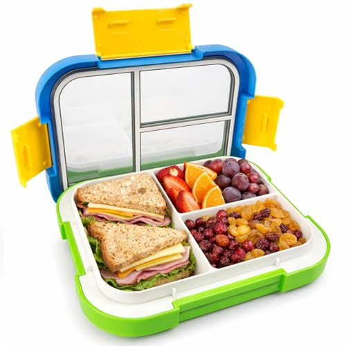 EASYFUN Bento Box Adult, Lunch Box, 3-Compartment Lunch Containers, Drop-Proof, Dishwasher Safe & Made with BPA-Free Materials (Blue green) - color: Blue green