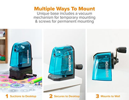 Bostitch Office Multi-Mount Manual Pencil Sharpener, Vacuum Mount or Screw Mount, Blue (MPS2-BLUE) - color: Blue