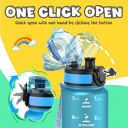 OLDLEY Kids Water Bottle for School, 17 oz (2 lids) BPA-Free Reusable Leak-proof Durable Tritan Plastic Water Bottles with Straw & Chug Lids, Anti-dust Spout Cover (Blue) - color: A-Blue, size: 16.9 Ounces