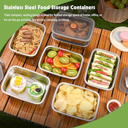 CLWVPCOT 10 Pack Stainless Steel Food Storage Containers with Leak-Proof Lids, 34oz Reusable Metal Meal Prep Lunch Boxes, Stackable, BPA-Free, Dishwasher Safe for Snacks, Fruits & On-the-Go Meals