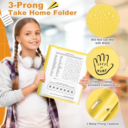 Henoyso 24 Pcs Plastic Folders with Clear Front Pockets and Prongs School to Home File Organizer Plastic Folder for Back to School Parent Teacher Communication Homework Office (Yellow) - color: Yellow