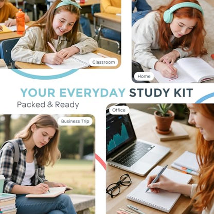 Nicpro School Supplies with Cute Pencil Case, 39 PCS Blue | Back to School Stationery Set, Essentials for College Nursing Student, 12 Pastel Highlighter, 6 Mechanical Pencil, 5 Gel Pen - color: Blue, size: 39 PCS