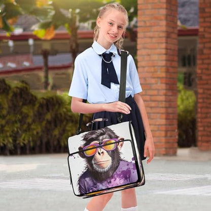 Cool Monkey Zipper Binder 3 Ring with Shoulder Strap and Handle Multiple Pockets Expanding File Folder Organizer
