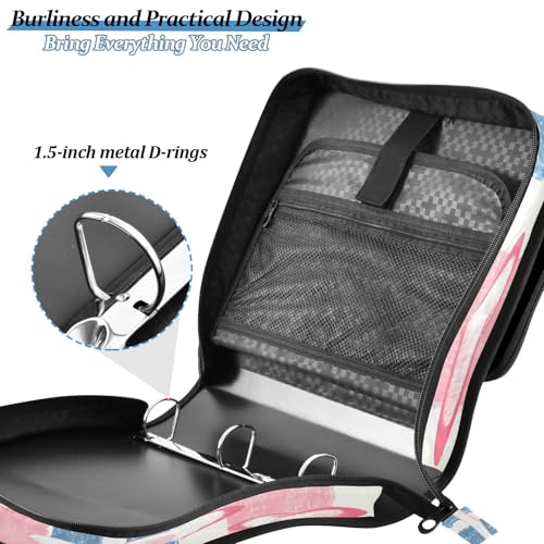 Hearts Stripes Zipper Binder 3 Ring with Shoulder Strap and Handle Multiple Pockets Expanding File Folder Organizer