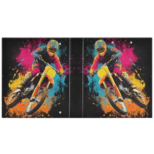 Motocross 3 Ring Binder 1.5 inch Binders Three Ring Binders with Clipboard Hold 200 Sheets for Office Supplies - color: Colorful Abstract Motocross Artwork