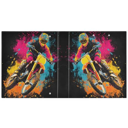 Motocross 3 Ring Binder 1.5 inch Binders Three Ring Binders with Clipboard Hold 200 Sheets for Office Supplies - color: Colorful Abstract Motocross Artwork