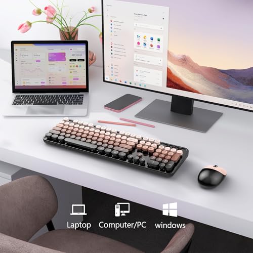 MOFII Wireless Keyboard and Mouse Combo, 2.4 GHz Full-Size Retro Round Keyboard with 8 Multimedia & Shortcut Keys, Plug and Play, Compatible with Mac, Windows, Laptop, Desktop, PC - Coffee Gradient - color: Coffee Gradient