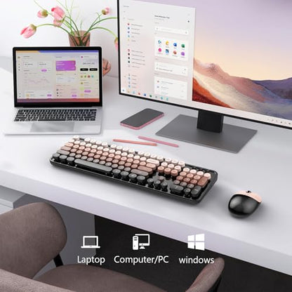 MOFII Wireless Keyboard and Mouse Combo, 2.4 GHz Full-Size Retro Round Keyboard with 8 Multimedia & Shortcut Keys, Plug and Play, Compatible with Mac, Windows, Laptop, Desktop, PC - Coffee Gradient - color: Coffee Gradient