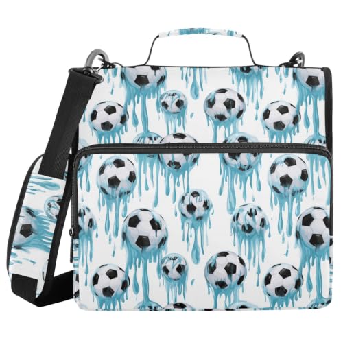 Soccer Balls Dripping Light Blue Zipper Binder 3 Ring with Shoulder Strap | Multi-Pocket Organizer, 2 Inch Binder Holds 500 Sheets, Zipper Binders Organizer for School Students Office - color: Multicolored.19