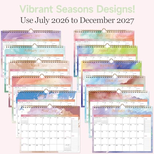 Lbylyhxc 2026-2027 Calendar - Includes July 2026 to December 2027-18 Monthly Wall Calendar 2026-2027, 11 x 8.5 Inches.Thick Paper with Julian Dates and Block for New Year and Christmas Presents (Colorful) - color: Colorful