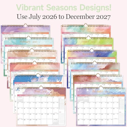 Lbylyhxc 2026-2027 Calendar - Includes July 2026 to December 2027-18 Monthly Wall Calendar 2026-2027, 11 x 8.5 Inches.Thick Paper with Julian Dates and Block for New Year and Christmas Presents (Colorful) - color: Colorful