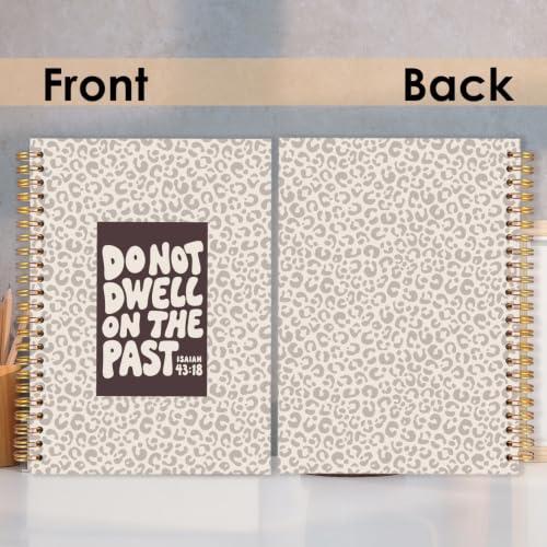 Christian Leopard Print Spiral Notebook for Women Men 5.5x8.3 Inch | Christian Gifts for Women Men,Isaiah 43:18 Bible Verse Religious Brown Cheetah Print Notebook Journal - color: Christian leopard print white