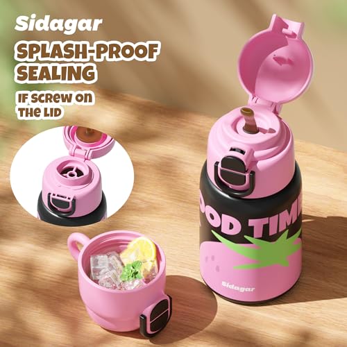 SDGA+ Kids Insulated Water Bottle with Shoulder Strap - 22 oz Kawaii Stainless Steel Tumbler with 3D Fuzzy Charm, Leak-Proof Flip Top & Vacuum Flask for School, Travel, BPA Free, Pink - color: Pink