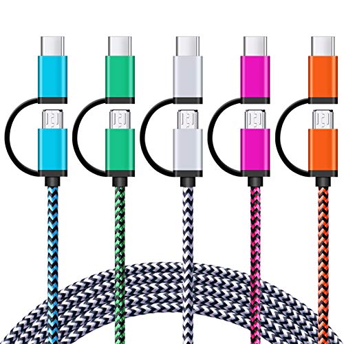 USB Type C Cable 6FT 2 in 1 Micro USB to USB C Nylon Braided Charging Cable | Micro USB Fast Charger Cord for Samsung Galaxy A17 A16 A36 A56 S26 S25 Ultra S24 FE S23 S22 S21 Note20 Pixel 10a 9 8a 8 7 Pro - color: white,rose-red,blue,green,purple, size: 6F