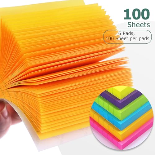Lined Sticky Notes 3x3 in, 6 Bright Multi Colors,100 Sheet/Pad | Self-Stick & Removable, Office/School/Home Use - color: 3x3 6 Pads