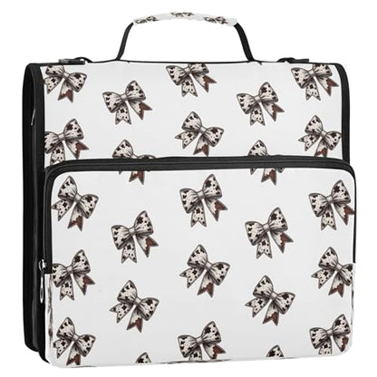 Kigai Cow Print Bows 3 Ring Zipper Binder with Handle & Shoulder Strap Expanding File Multiple Pockets Binder Organizer - color: Cow Print Bow