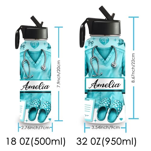 Custom Nurse Water Bottle 18/32oz Stainless Steel Insulated with Lid Personalized Nurse Gifts for Women Medical Staff Inspiration Gifts for Nurse Week Graduation Birthday Healthcare Worker - color: Design-2