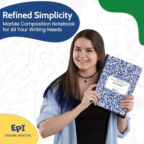 48 Pack - EPI Wide Ruled Marble Composition Notebook - Blue 200 Page Note Book - 9.75 x 7.5 Inch Hardcover Journal with Sewn Binding for Secure Pages - Classroom Back to School Supplies - color: Blue, size: 48
