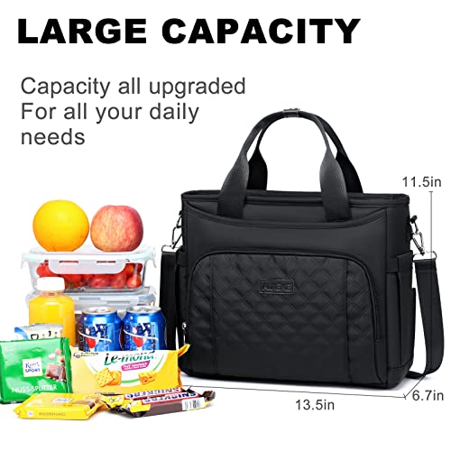 AIJIEKE Large Insulated Lunch Bag for Women Men, Work Lunch Box Tote, Black | Leakproof, durable multi-compartment cooler. Reusable with shoulder strap. Perfect for travel meal prep, picnic, beach - color: Black