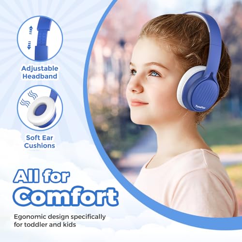 TuneFlux Upgraded Kids Headphones, Wired Toddler Headsets, 85dB Limited Volume On Ear Headphones, Portable Foldable Design, Stereo Sound Kids Headsets for School/Tablet/Travel-Sapphire Blue - color: Sapphire Blue