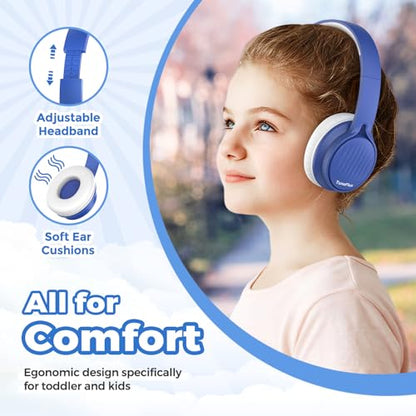 TuneFlux Upgraded Kids Headphones, Wired Toddler Headsets, 85dB Limited Volume On Ear Headphones, Portable Foldable Design, Stereo Sound Kids Headsets for School/Tablet/Travel-Sapphire Blue - color: Sapphire Blue