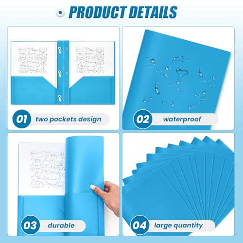 Lincia 100 Pcs Plastic Folders with Pockets and Prong Folders with Prongs 2 Pockets for Office, School for Students, Teachers, Office Workers(Lake Blue) - color: Lake Blue
