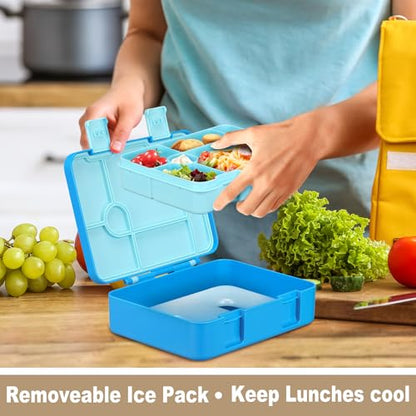 JOOPETALK Chill Bento Lunch Box for Kids Adult with Ice Pack,6-Compartment Reusable Leak-proof Lunch Container for Girls Boys to School,Keep Food Cold&Fresh,Dishwasher & Freezer Safe - color: Blue
