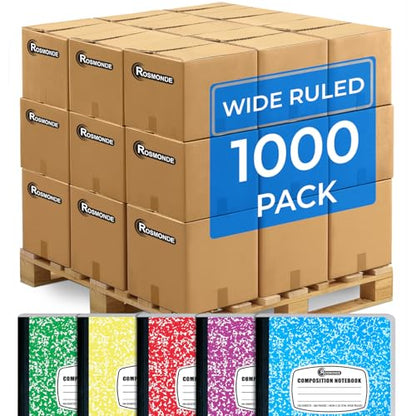 Rosmonde 1000 Pack (Pallet) Composition Notebooks Bulk, Wide Ruled, Pallet of Composition Notebooks, 100 Sheets (200 Pages), 9-3/4 x 7-1/2, Bulk Notebooks for School & Office, 4-7 Days Transit - size: 1000 Pack | Express Pallet, style: Wide Ruled - Color
