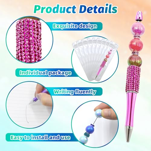 150 Pcs DIY Diamond Beadable Pen Kit - 50 Plastic Rhinestone Beaded Pens Bulk with Refills & Bags - Fancy Cute Glitter Pens for Crafting, Students & Teachers – School Supplies (Rose Red) - color: Rose Red, size: 50