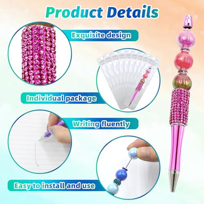 150 Pcs DIY Diamond Beadable Pen Kit - 50 Plastic Rhinestone Beaded Pens Bulk with Refills & Bags - Fancy Cute Glitter Pens for Crafting, Students & Teachers – School Supplies (Rose Red) - color: Rose Red, size: 50