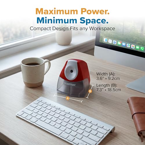 Bostitch Office Electric Pencil Sharpener for Classroom & Desk Use, Heavy-Duty Stall-Free Motor, High-Capacity Shavings Tray, Red - color: Red