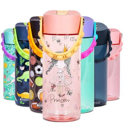 Elemental Water Bottles for Kids - Splash Kids Water Bottle for School with Pop-it Handle - BPA Free Tritan Plastic Water Bottle with Straw Leak Proof when Spout is Closed - Little Princess - 18oz - color: Little Princess 18oz