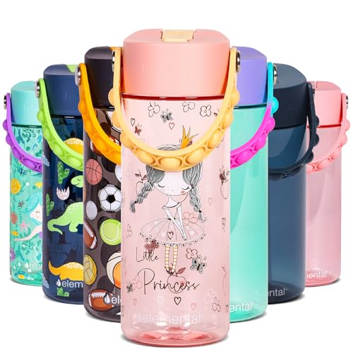 Elemental Water Bottles for Kids - Splash Kids Water Bottle for School with Pop-it Handle - BPA Free Tritan Plastic Water Bottle with Straw Leak Proof when Spout is Closed - Little Princess - 18oz - color: Little Princess 18oz