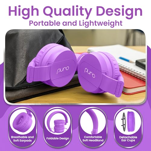 Puro Sound Labs Kids Wired Headphones – Volume-Limiting & Adjustable, Safe & Comfortable Headphones for Kids – Compatible with PCs, Smartphones & Tablets, Ideal for School & Travel – PuroBasic, Purple - color: Purple