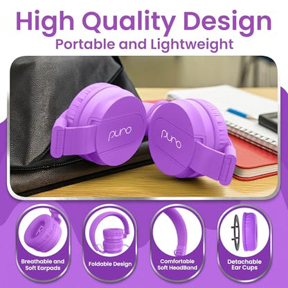 Puro Sound Labs Kids Wired Headphones – Volume-Limiting & Adjustable, Safe & Comfortable Headphones for Kids – Compatible with PCs, Smartphones & Tablets, Ideal for School & Travel – PuroBasic, Purple - color: Purple