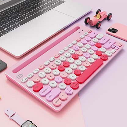 HUO JI Wireless Keyboard Multi-Device, Bluetooth and 2.4G Dual Mode for iPad, Switch to 3 Devices for Tablet, iPhone, PC, Smart TV, Cellphone, iOS Android Windows, Pink - color: Pink