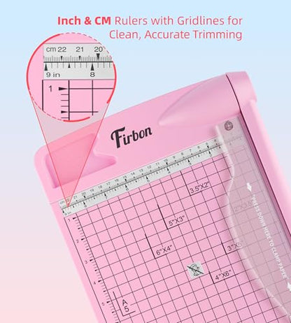 Firbon 12" Guillotine Paper Cutter, Heavy Duty 12-Sheet Capacity Trimmer for Cardstock, Photos, Scrapbooking, Office, Classroom, Studio (Pink) - color: Pink