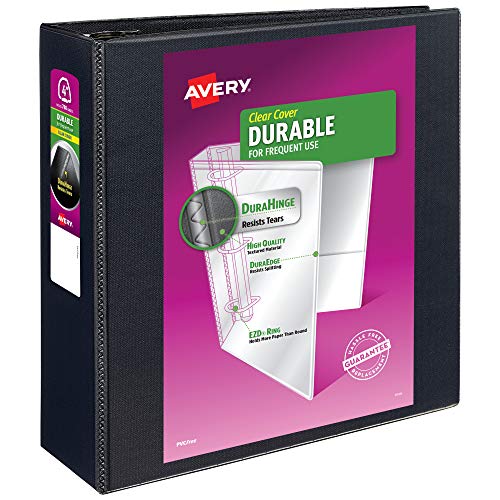 Avery Durable View 3 Ring Binder, 4 Inch EZD Rings, 780 Sheet Capacity, Black, 4.5" Wide Spine, Holds 8.5x11 Paper, 4 Interior Pockets for Organizing Documents & Reports (09800)