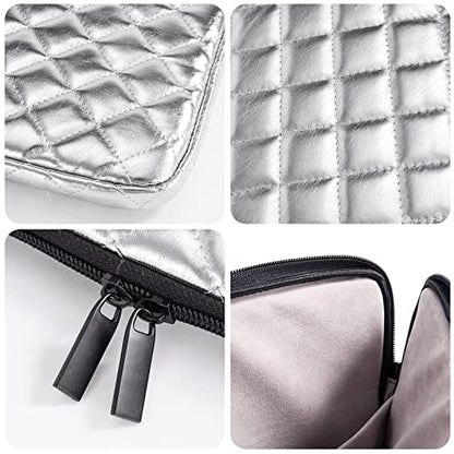 TRIUMPH VISION Puffy Laptop Sleeve Pouch Case Protective Bag Lined Padded | Puffy Laptop Case 11 12 in Quilted Leather Protection Shockproof Cushion Padding Fashion with Pocket Safe Silver - color: Silver Quilted, size: 11-12 Inch