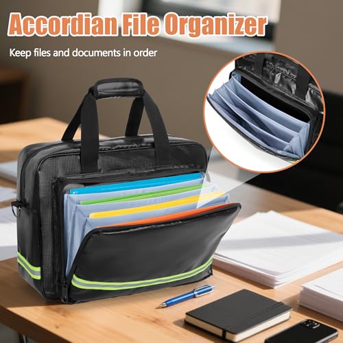 Fireproof Document Bag with Accordion File Organizer | Ul94-Rated to 1500°F, 15.6" Laptop Sleeve, Waterproof Zipper, Reflective Strip, Handle & Shoulder Strap