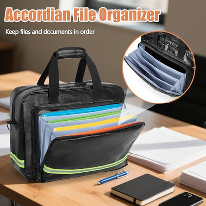 Fireproof Document Bag with Accordion File Organizer | Ul94-Rated to 1500°F, 15.6" Laptop Sleeve, Waterproof Zipper, Reflective Strip, Handle & Shoulder Strap