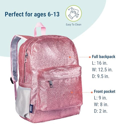 Wildkin 16-inch Kids Backpack – Durable, Padded & Spacious School Bag for Boys & Girls - Pink Glitter - color: Pink Glitter