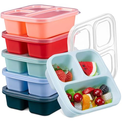 Honeydak 5 Pack Snack Containers 3 Compartment Bento Snack Boxes Divided Meal Prep Containers with Lids Reusable Adults Lunch Food Storage Box for School Work Travel(Melon) - color: Melon